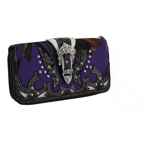 Forest Camo Rhinestone Buckle Canvas Wallet Removable Strap